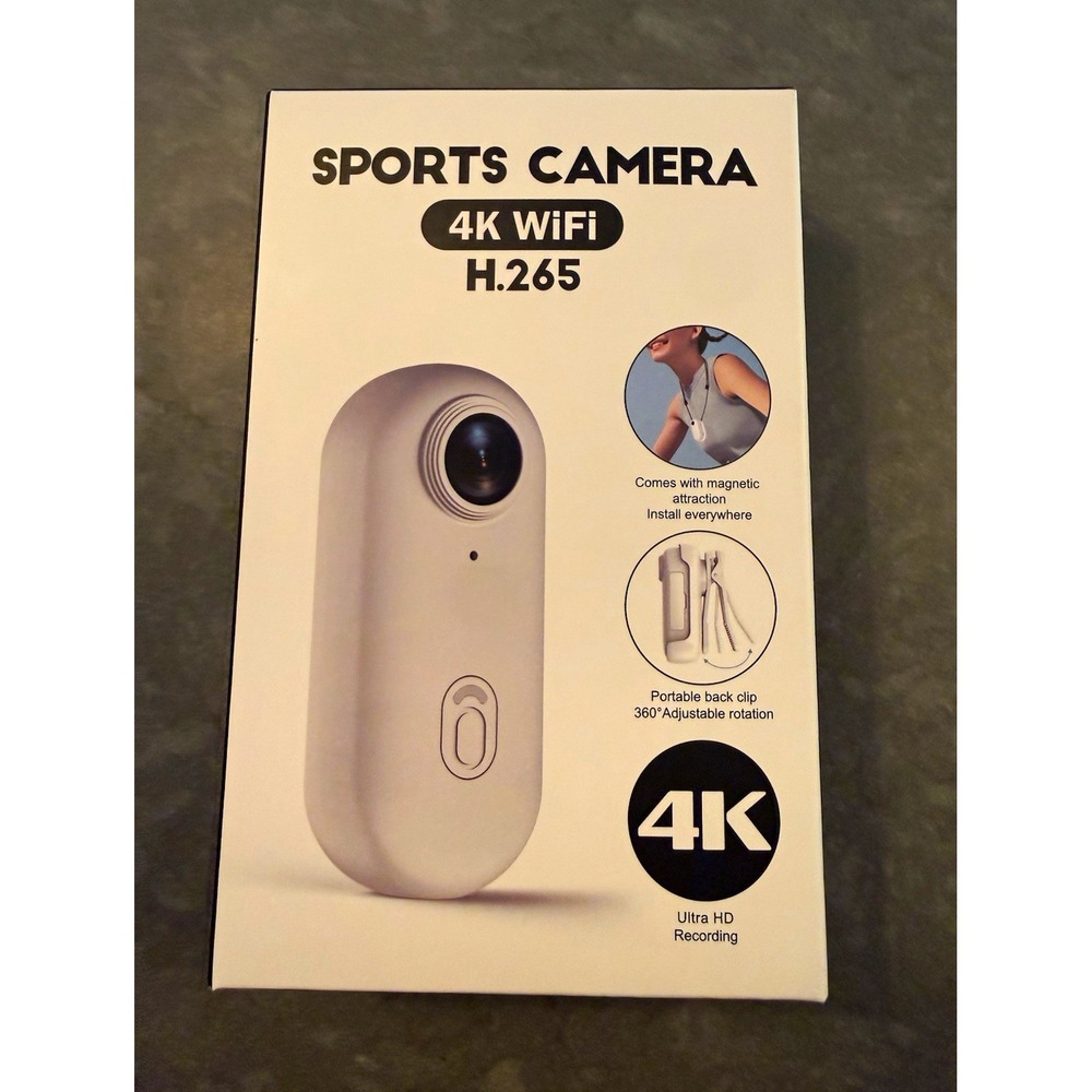 Sports Camera 4K WiFi H.265 Action Cam 30M Waterproof 4K Video USB-C White